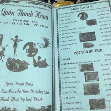 Thực đơn- Quán Ăn Quán Thanh Hoan - Bê Thui Bình Thuận