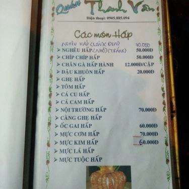 Thực đơn- Quán Ăn Thanh Vân - Gà Tự Chọn & Cá Nục Hấp