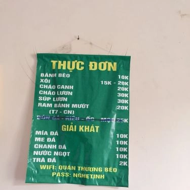 Thực đơn- Quán Ăn Quán Thương Béo - Bánh Bèo, Cháo Canh, Cháo Lươn Nghệ An Hà Tĩnh