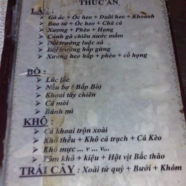 Thực đơn- Quán Ăn Quán Toàn - Lẩu Gà Ác