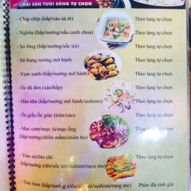 Thực đơn- Quán Ăn Tư Mập - Hải Sản Tươi Sống