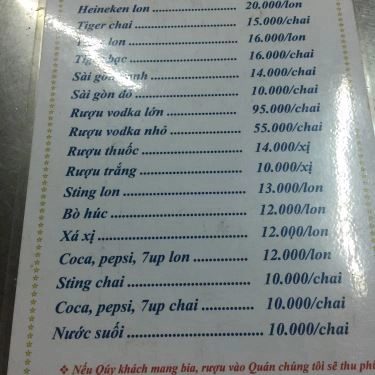 Thực đơn- Quán Ăn Quán Tư Mập - Cá Lóc Nướng