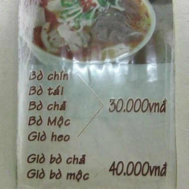 Thực đơn- Quán Ăn 16 Thăng Long - Bún Bò & Bún Cá