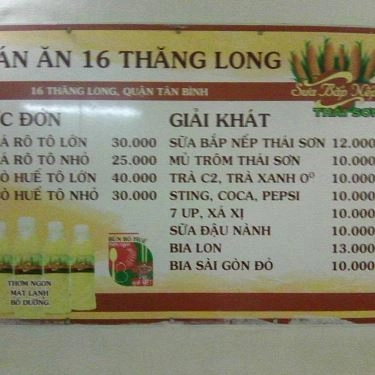 Thực đơn- Quán Ăn 16 Thăng Long - Bún Bò & Bún Cá
