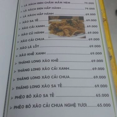 Thực đơn- Quán Ăn Quán Tuấn Râu - Đặc Sản Bò & Dê