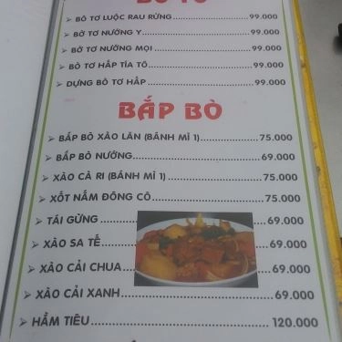 Thực đơn- Quán Ăn Quán Tuấn Râu - Đặc Sản Bò & Dê