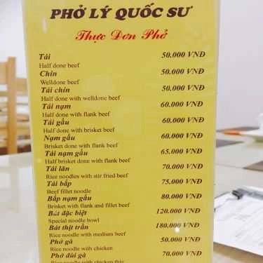 Thực đơn- Quán Tùng - Phở Lý Quốc Sư