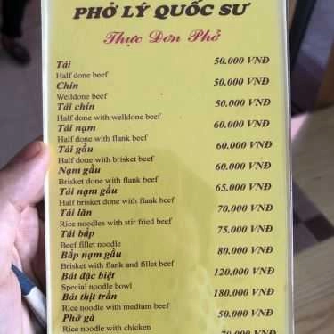 Thực đơn- Quán Tùng - Phở Lý Quốc Sư