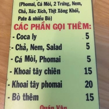 Thực đơn- Quán Ăn Quán Vân - Bò Né & Cơm Chiên