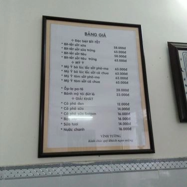 Thực đơn- Quán Ăn Vĩnh Tường - Beefsteak & Mì Ý
