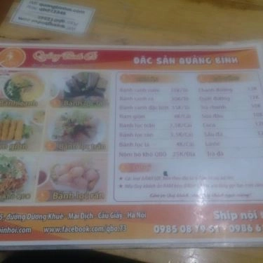 Thực đơn- Quán Ăn Quảng Bình Ơi - Bánh Canh & Bánh Bột Lọc