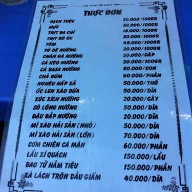 Thực đơn- Quang Vi - Quán Ăn Gia Đình