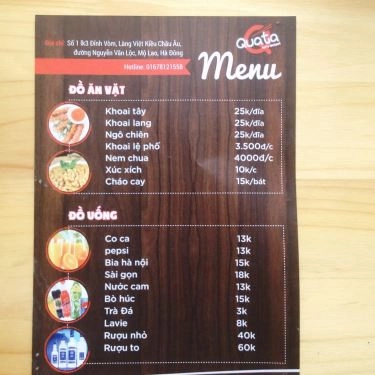 Thực đơn- Quán Ăn Quata - Lẩu Một Người