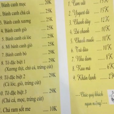 Thực đơn- Quán Ăn Quơ - Quán Bánh Canh