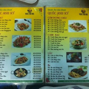 Thực đơn- Quán Ăn Quốc Anh Ký - Quán Cơm