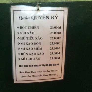 Thực đơn- Quán Ăn Quyền Ký - Bột Chiên & Mì Xào