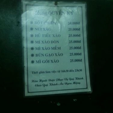 Thực đơn- Quán Ăn Quyền Ký - Bột Chiên & Mì Xào