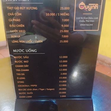 Thực đơn- Quán Ăn Quỳnh - Bún Đậu Mắm Tôm