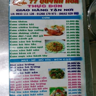 Thực đơn- Quỳnh Hoa - Quán Ăn Gia Đình
