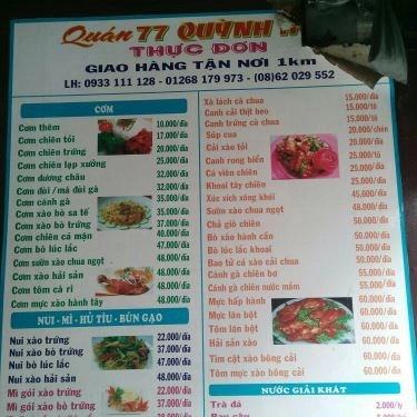 Thực đơn- Quỳnh Hoa - Quán Ăn Gia Đình
