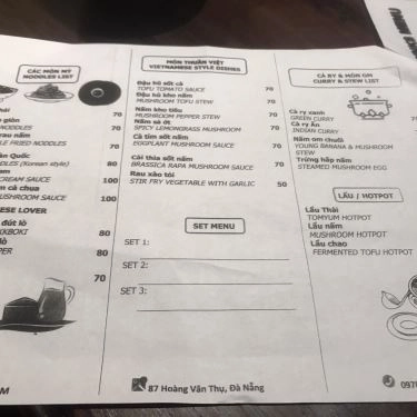Thực đơn- Nhà Hàng R.O.M Restaurant - Ẩm Thực Chay