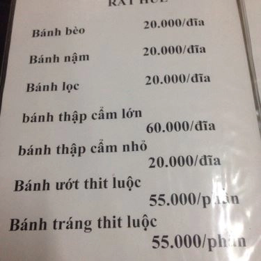 Thực đơn- Rất Huế - Quán Ăn Gia Đình