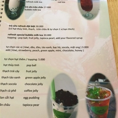 Thực đơn- Quán Ăn Pizza & Trà Sữa Refresh