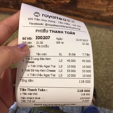Thực đơn- Quán Ăn Royaltea - Trà Sữa Hồng Kông - Trần Duy Hưng