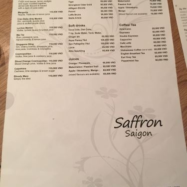 Thực đơn- Nhà Hàng Saffron Mediterranean Bistro