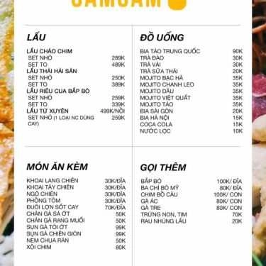 Thực đơn- Sam Sam Hot Pot - Lẩu Các Loại