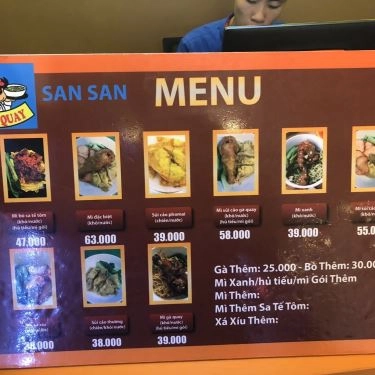 Thực đơn- Quán Ăn San San - Mì Gà Quay - Hoàng Diệu