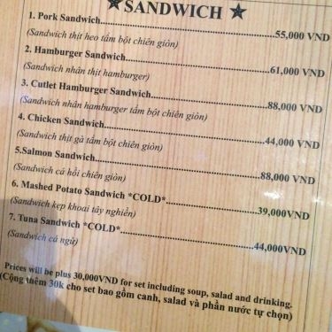 Thực đơn- Nhà Hàng Sandwich Man - Cơm, Thức Ăn Nhanh & Giải Khát