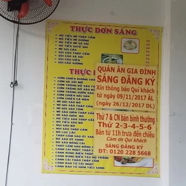 Thực đơn- Sáng Đăng Ký - Quán Ăn Gia Đình