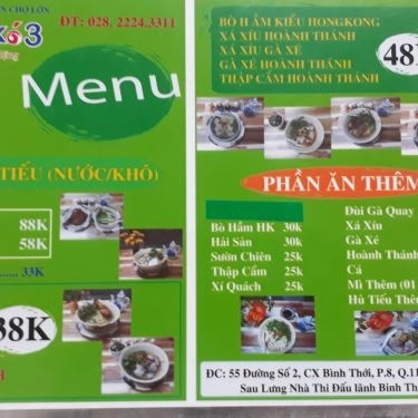 Thực đơn- Quán Ăn SánhKó 3 - Hủ Tiếu Mì Sài Gòn Chợ Lớn