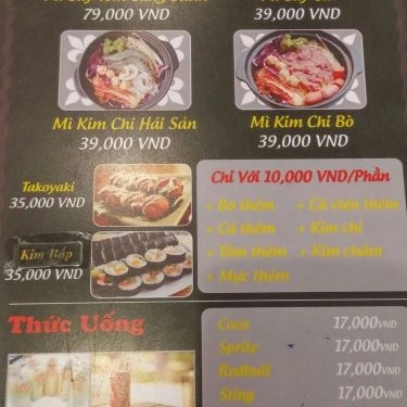 Thực đơn- Quán Ăn SaSin - Mì Cay 7 Cấp Độ Hàn Quốc - Đại Lộ Bình Dương