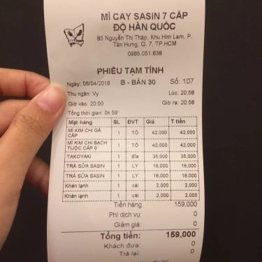 Thực đơn- Quán Ăn SaSin - Mì Cay 7 Cấp Độ Hàn Quốc - Nguyễn Thị Thập