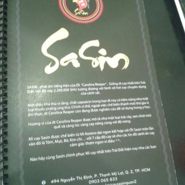 Thực đơn- Quán Ăn SaSin - Mì Cay 7 Cấp Độ Hàn Quốc - Nguyễn Thị Định