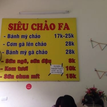 Thực đơn- Quán Ăn Siêu Chảo FA - Bánh Mì Chảo - Ao Sen