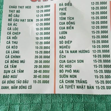 Thực đơn- Quán Ăn Siêu Thị Cháo Súp - Tôn Đản
