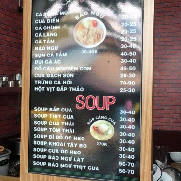 Thực đơn- Quán Ăn Siêu Thị Cháo & Soup - Nguyễn Hậu