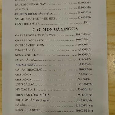 Thực đơn- Nhà Hàng SINGGA Chicken House - Cơm gà Singapore