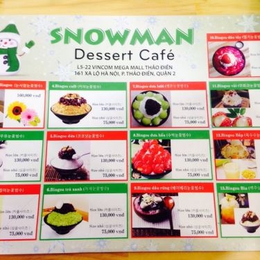 Thực đơn- Nhà Hàng Snowman Dessert Cafe - Vincom Mega Mall Thảo Điền