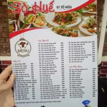 Thực đơn- Quán Ăn Sò Huế - Tố Hữu