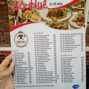 Thực đơn- Quán Ăn Sò Huế - Tố Hữu