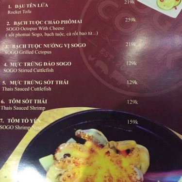 Thực đơn- Quán Ăn Sogo Cook - Lẩu Hongkong