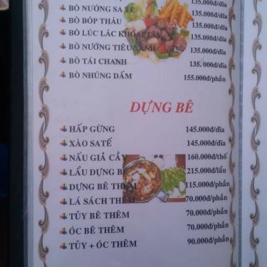 Thực đơn- Quán Ăn Sơn Ca - Bê Thui Nóng - Phan Xích Long