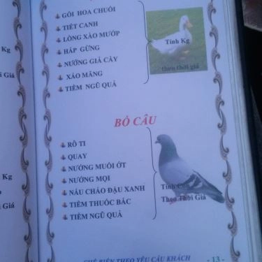 Thực đơn- Quán Ăn Sơn Ca - Bê Thui Nóng - Phan Xích Long