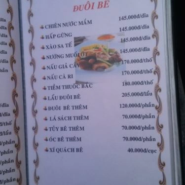 Thực đơn- Quán Ăn Sơn Ca - Bê Thui Nóng - Phan Xích Long