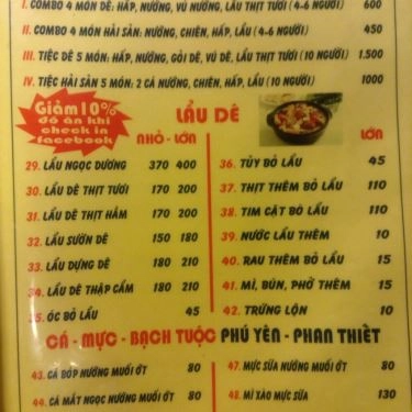 Thực đơn- Quán Ăn Nhà Hàng Sơn Tài - Lẩu Dê & Hải Sản