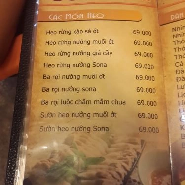 Thực đơn- Quán Ăn Sona - Các Món Nướng Tự Sướng